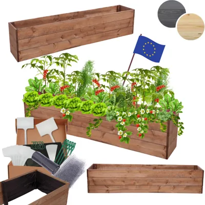 Produktbild von MODO24 Hochbeet Holz, Pflanzkasten, Massivholz, Kiefer, Kräuterbeet, Blumenkasten, Garten, Terrasse, 27x120x30 cm, Braun, ZP06
