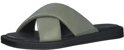 Productafbeelding van Tamaris dames slippers, leren, sleehak, zomercollectie; kleur: groen/zwart; maat: 36 EU