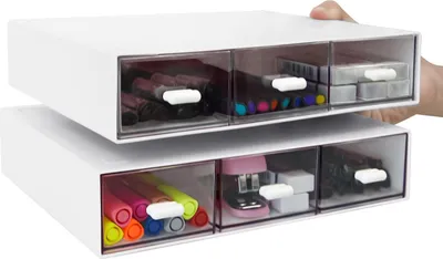 Produktbild von Büro-Organizer mit 3 Schubladen - stapelbar - 2 Stück - weiß - Kunststoff