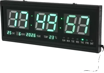 Obrázok produktu pre Digitálne nástenné hodiny LED, multifunkčný displej, tichý chod a zelená farba, 48 cm 18,9 palca