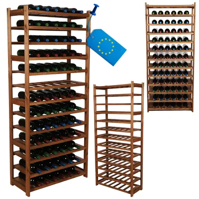 Produktbild von MODO24 Weinregal Holz, 13 Flaschenablagen, Flaschenständer, Flaschenregal, Kellerregal, Massivholz Kiefer, 162,6x70x33 cm, Braun, LSR