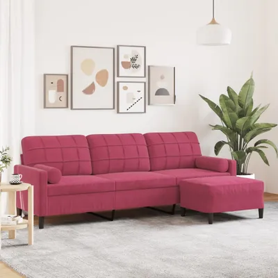 Image de canapé 3 places avec pouf vin rouge 210 cm velours, Canapés-lits 2024 Nouveau DesignMöbel