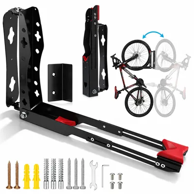 Productafbeelding van Relaxdays fietsenrek voor aan de muur, draaibaar, verticaal, zonder tillen, afmetingen: 39x6,5x65,5 cm, geschikt voor fietsen tot 35 kg, materiaal: ijzer, kleur: zwart, AI-gegenereerde afbeelding