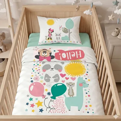 Produktbild von Baby Bettwäsche 100 x 135 cm Disney Minnie Mouse Bettwäsche 2-teiliges Set aus 100% Baumwolle mit Reißverschluss