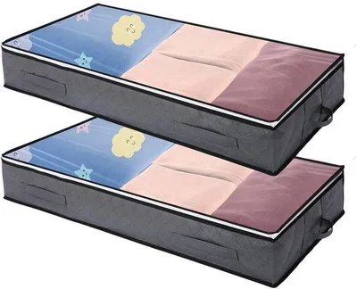 Productafbeelding van Ibenzoa® Opbergboxen voor onder het bed, set van 2, inklapbaar met rits, 4 verstevigde handgrepen en een kijkvenster – 100x50x15 cm, ademend, grijs