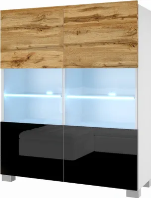 Produktbild von BELINI Kommode Sideboard Wohnzimmer Schlafzimmer Schrank Hochschrank mit LED-Leuchten (Wotan Eiche / Schwarz)
