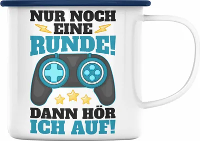 Produktbild von Trendation - Gamer Emaille Tasse Geschenk Jungen Zocker Mitbringsel Männer Emaille Tassen Zocken Gaming Geschenkideen Kinder PC Zubehör Spruch Lustig (Blau)