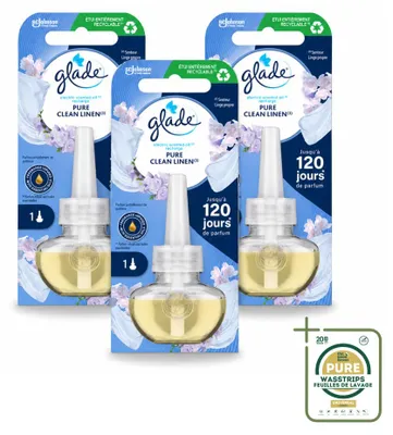 Image de 3 recharges d'huiles parfumées électriques Glade - Pure Clean Linen - Pack économique - 3 pièces