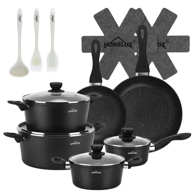 Produktbild von Topfset Induktion 15-Tlg Topfset Pfannenset Kochtopfset, Aluminium Antihaft-beschichtete Töpfe & pfannen,Cookware-Schwarz(HLCW15BK)