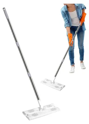 Produktbild von Bodenreinigungsmopp - Nass- und Trockenreiniger - Wiederverwendbarer Flachwischer für Hartböden in Wohnung, Büro, Studentenwohnheim, Küche, Bad und Garage