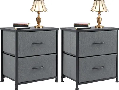 Produktbild von Sweetcrispy 2er Set Nachttische, Nachtschrank Kommode mit 2 Schubladen, Beistelltisch, Sofatisch, 64 cm hoch