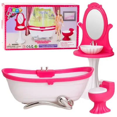Produktbild von Puppenbadezimmer-Set: Badewanne, Toilette, Waschbecken mit Spiegel