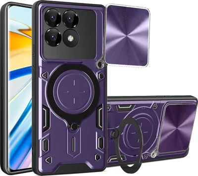 Produktbild von Handyhülle für Xiaomi Poco F6 Pro/Redmi K70 /K70 Pro Dual-Layer Stoßfest Rüstung Hülle mit Dia Kameraschutz und Kreisförmig Ring Ständer Lila