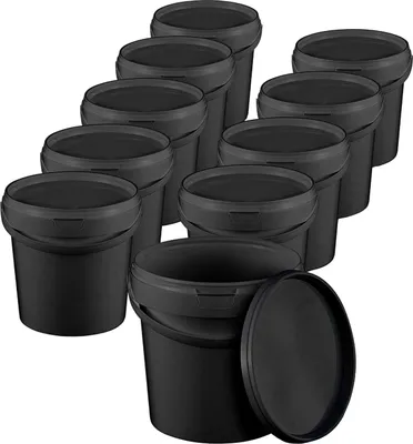 Produktbild von BenBow Eimer mit Deckel mit Griff 1L Anzahl: 10 Stk., Schwarz BSR-, Luftdicht, Lebensmittelecht, BRC-, auslaufsicher