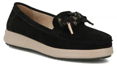 Produktbild von Slipper Echtleder Schwarz DP645726BKSU, 3 cm Plateau, mandelförmige Spitze, Schleife