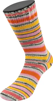 Produktbild von Lana Grossa - Meilenweit 100g Merino Extrafine Coccole 3802 gelb hellgrau dunkelgrau altrosa rosa orange gestreift