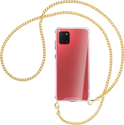 Produktbild von Handykette Backcover-Schutzhülle mit Band (Metall goldfarben) für Samsung Galaxy Note 10 Lite - goldfarbene Kette