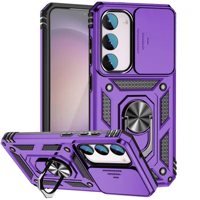 Immagine prodotto di Custodia per Samsung Galaxy S23 FE a doppio strato con copertura scorrevole della fotocamera e supporto ad anello verde