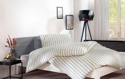 Produktbild von Jersey Bettwäsche 100% Baumwolle Sand Beige Weiß Gestreift 155x220cm 2tlg.