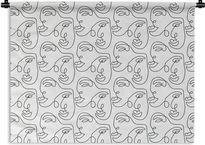 Produktbild von MuchoWow® Wandteppich Wandbehang Strichzeichnungen - Muster - Schwarz und Weiß 120x90 cm Tapisserie Dekoration Wandtuch - Wohnen - Aufhänger für die Wand