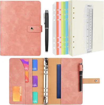 Produktbild von Notizbuch A5-Ringbuch-Notizbuch, Kunstleder-Tagebuch, nachfüllbarer Planer, Pink | mit gepunktetem A5-Papier, Innentaschen und Registerteiler, Spiraljou