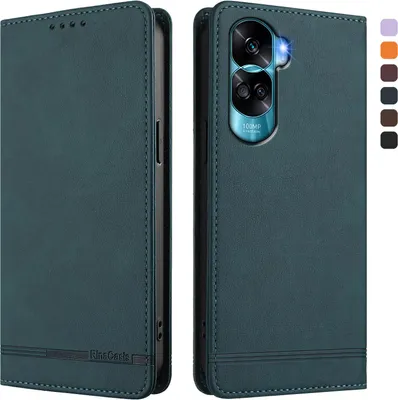 Image de Etui pour Honor 90 Lite, étui rétro en cuirPolyuréthaneavec support et fentes pour cartes de crédit Vert