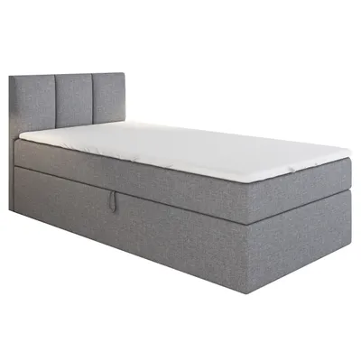 Produktbild von Boxspringbett, Jugendbett NASI 90x200 (Rechts) mit Bettkästen, Bonell-Matratze und Topper. Farbe: Grau.