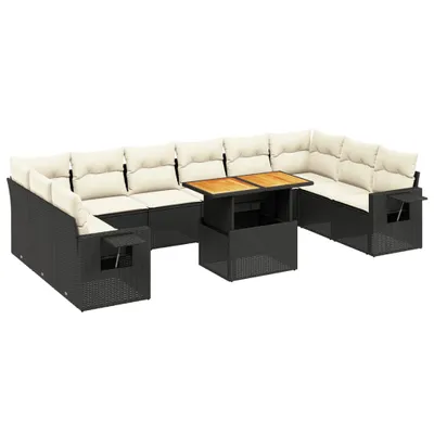 Produktbild von vidaXL 11-tlg. Garten-Sofagarnitur mit Kissen Schwarz Poly Rattan