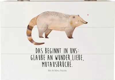 Produktbild von Mr. & Mrs. Panda Schatulle Nasenbär 22 x 15 cm - Weiß - Geschenk, Holztruhe, geschenkkiste, Bär, Schatzkiste, Nasenbären, Rüsselbär, geschenkbox holz, Box