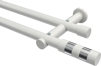 Produktbild von Interdeco Gardinenstange / Vorhangstange Weiß, Typ Platon Mavell (Zylinder Bicolor) ohne Ringe, 20 mm Ø 2-läufig, 160 cm