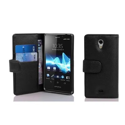 Produktbild von Cadorabo Schutzhülle für Sony Xperia T Hülle in Schwarz Handyhülle Etui Case Backcover Kunstleder Tasche