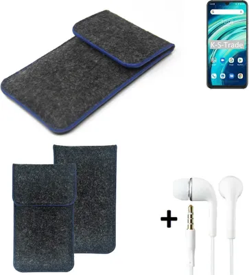Produktbild von K-S-Trade Handy Schutz Hülle kompatibel mit UMIDIGI A9 Pro Schutzhülle Handyhülle Filztasche Pouch Tasche Case Sleeve Filzhülle dunkelgrau, blauer