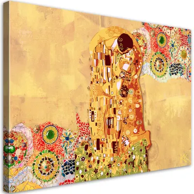 Produktbild von Leinwandbild Gustav Klimt Erfüllung Frau Abstraktion 90x60 Feeby Gelb bild für die wand bereit zum aufhängen