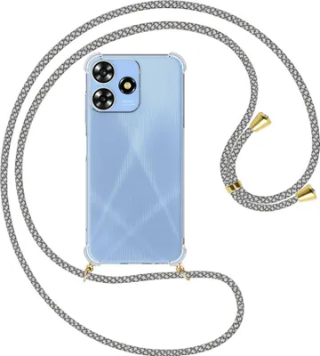 Produktbild von Handykette Backcover-Schutzhülle mit Band (Metall goldfarben) für ZTE Blade A73 4G (6.6'') - weiß/grau kariert