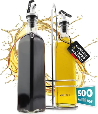 Produktbild von Cucino Öl- und Essigflaschen-Set – Glas mit Edelstahl-Gestell – 500ml