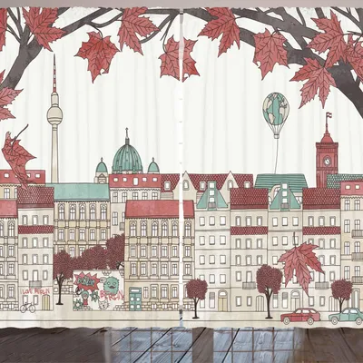 Produktbild von ARANDE Deutsche Gardine, Herbst In Berlin Bunte Hand Gezeichnete Illustration Hauptstadt von Deutschland, 280 x 260 cm, Mehrfarbig