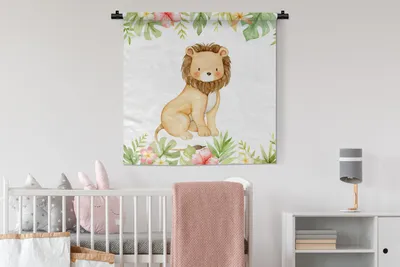 Produktbild von MuchoWow® Wandteppich Wandbehang Löwe - Safari - Dschungel 90x90 cm Tapisserie Dekoration Wandtuch - Wandaufhänger