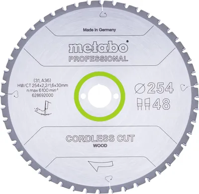 Produktbild von Metabo Sägeblatt cordless cut wood - professional, 254x30 Z48 WZ 5°neg