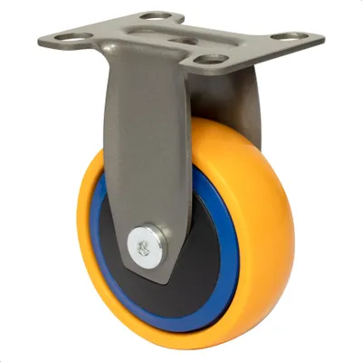 Produktbild von WAGNER Design 3C - Bockrolle soft - Durchmesser Ø 75 mm, blau / gelb, Anschraubplatte, Tragkraft 75 kg - 01247501
