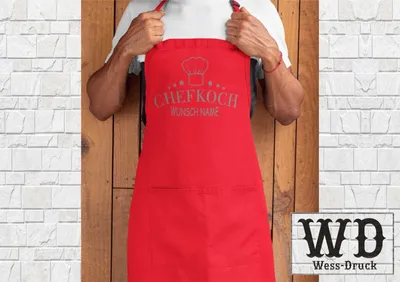 Produktbild von Grillschürze Kochschürze Chefkoch mit WUNSCHNAME Rot Silber