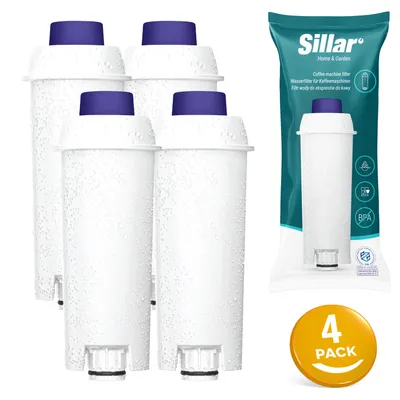 Produktbild von Sillar Wasserfilter für Kaffeevollautomat 4 Stück – Ersatz für DeLonghi DLSC002, SER3017 | Kompatibel mit ECAM, ESAM Modelle