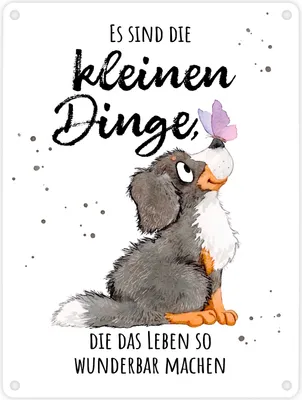 Produktbild von Hund Metallschild in 15x20 cm mit Spruch Die kleinen Dinge machen das Leben so