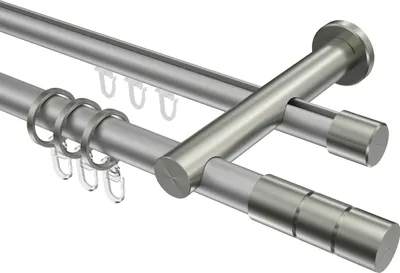 Produktbild von Interdeco Rundrohr-Innenlaufstange / Gardinenstange (Kombination) Silbergrau / Edelstahl-Optik, Typ Platon Elanto (Rillenzylinder), 20 mm Ø 2-läufig, 520 cm