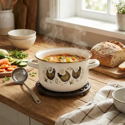 Produktbild von Emaillierter Topf goldene Henne 18 cm 3 l