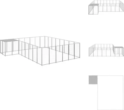 Zdjęcie produktu dla vidaXL Srebrna buda dla psa 15,73 m² stalowa - Budy i wybiegi dla psów