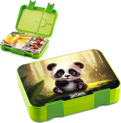 Produktbild von Lunchbox mit Fächern für Kinder - Auslaufsichere Bento-Box für Kindergarten und Schule - Snackbox für Mädchen und Jungen (Panda)