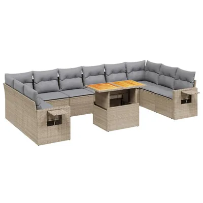 Produktbild von 11-tlg. Garten-Sofagarnitur mit Kissen Beige Poly Rattan