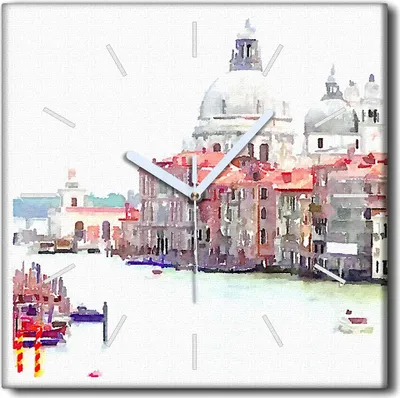Produktbild von Coloray Uhr auf Leinwand 30x30 cm Wand Uhr Dekoration Wohnzimmer Segeltuch weiße Zeiger -Venedig-Architektur.