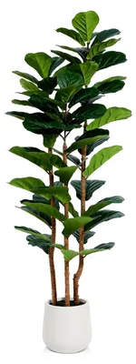 Produktbild von Kunstpflanze Ficus lyrata 150 cm, Künstliche Pflanzen mit weißem Topf für die Raumdekoration