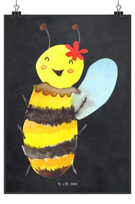 Produktbild von Mr. & Mrs. Panda Bild Biene Happy DIN A0 - Kreidetafel - Geschenk, Kunstdruck, drucke, Plakat, Wandbild, wanddeko